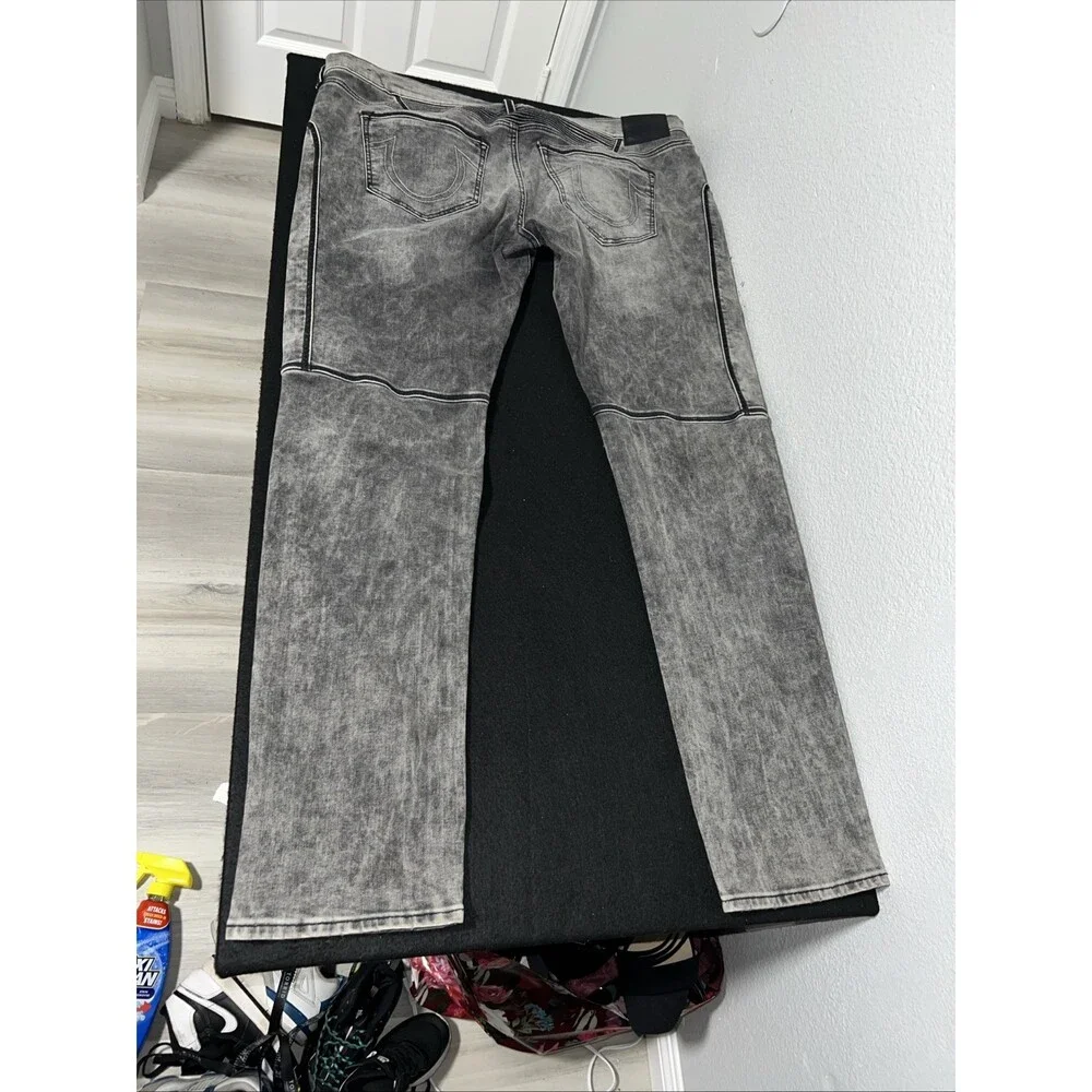 True Religion relaxed moto distressed charcoal black jeans mens 42 x 32
